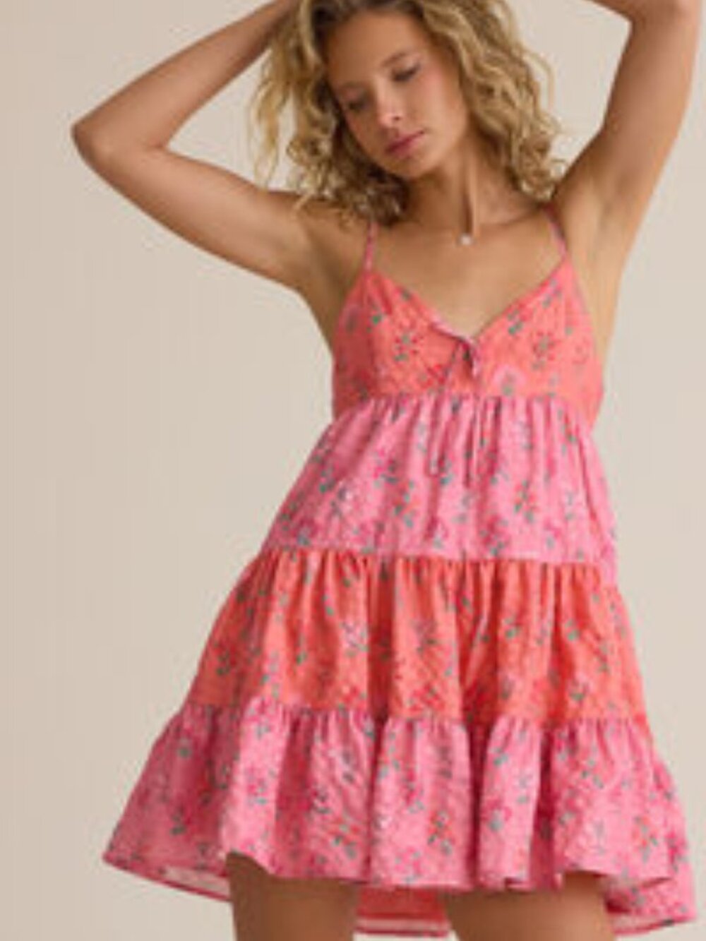 Altar’d State Girl Birdie Floral Tiered Summer Mini Pink Dress Sze S